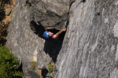 Verena in der Crux von Kiddie Corner an Pat and Jacks Pinnacle