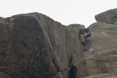 The variation to Dobbel W. The pitch was wet at the crux sections, but should be climbable at VI+ under dry conditions