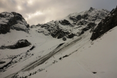 von der Berglerhütte sieht man die Tour bis zum Beginn der Eisrinne