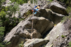 man klettert immer im Wald, Bissl wie an der San Paolo Wand in Arco